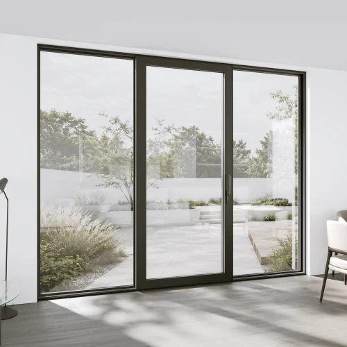 Aluminum Sliding Patio Door 124x100" - Triple Monorail Lift-and-Slide with Center Moving Panel