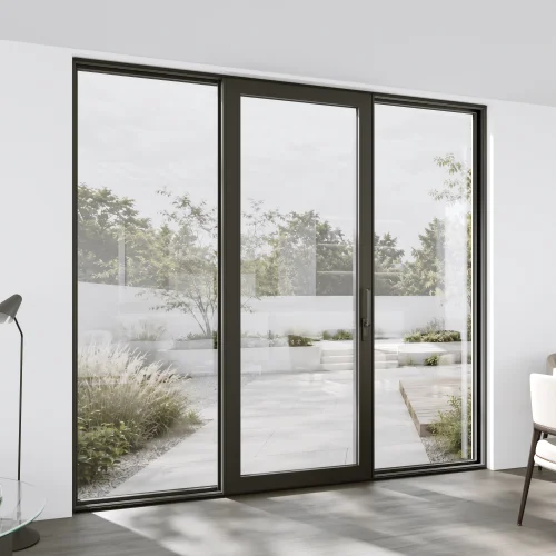 Aluminum Sliding Patio Door 120x102" - Triple Monorail Lift-and-Slide with Center Moving Panel