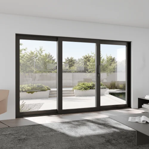 Aluminum Sliding Patio Door 134x80" - Triple Lift-and-Slide with Center Moving Panel