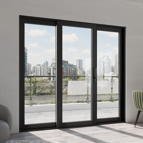 Aluminum Sliding Patio Door 100x88" - Triple Lift-and-Slide with Center Moving Panel