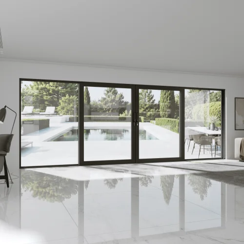 Aluminum Sliding Patio Door 230x84" - 4-Panel Monorail Lift-and-Slide with Center Opening