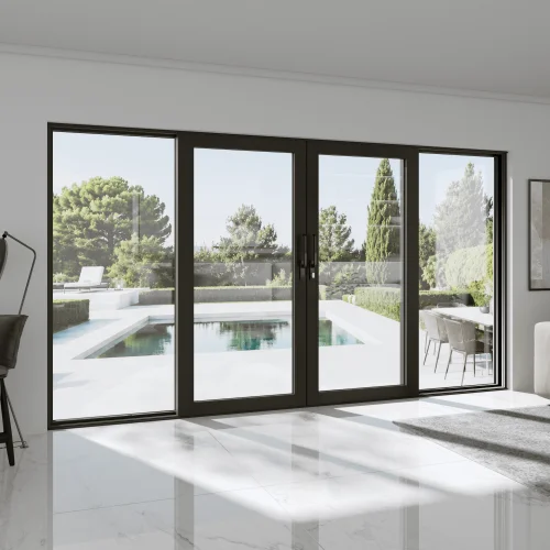 Aluminum Sliding Patio Door 142x88" - 4-Panel Monorail Lift-and-Slide with Center Opening