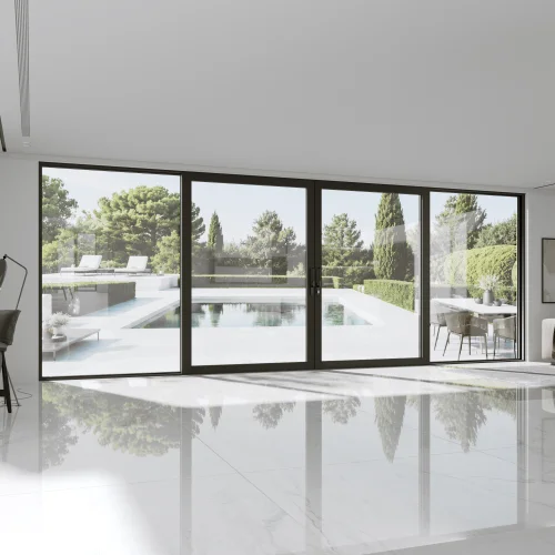 Aluminum Sliding Patio Door 258x96" - 4-Panel Monorail Lift-and-Slide with Center Opening