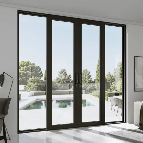 Aluminum Sliding Patio Door 128x100" - 4-Panel Monorail Lift-and-Slide with Center Opening