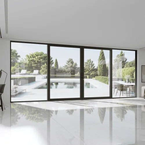 Aluminum Sliding Patio Door 250x100" - 4-Panel Monorail Lift-and-Slide with Center Opening