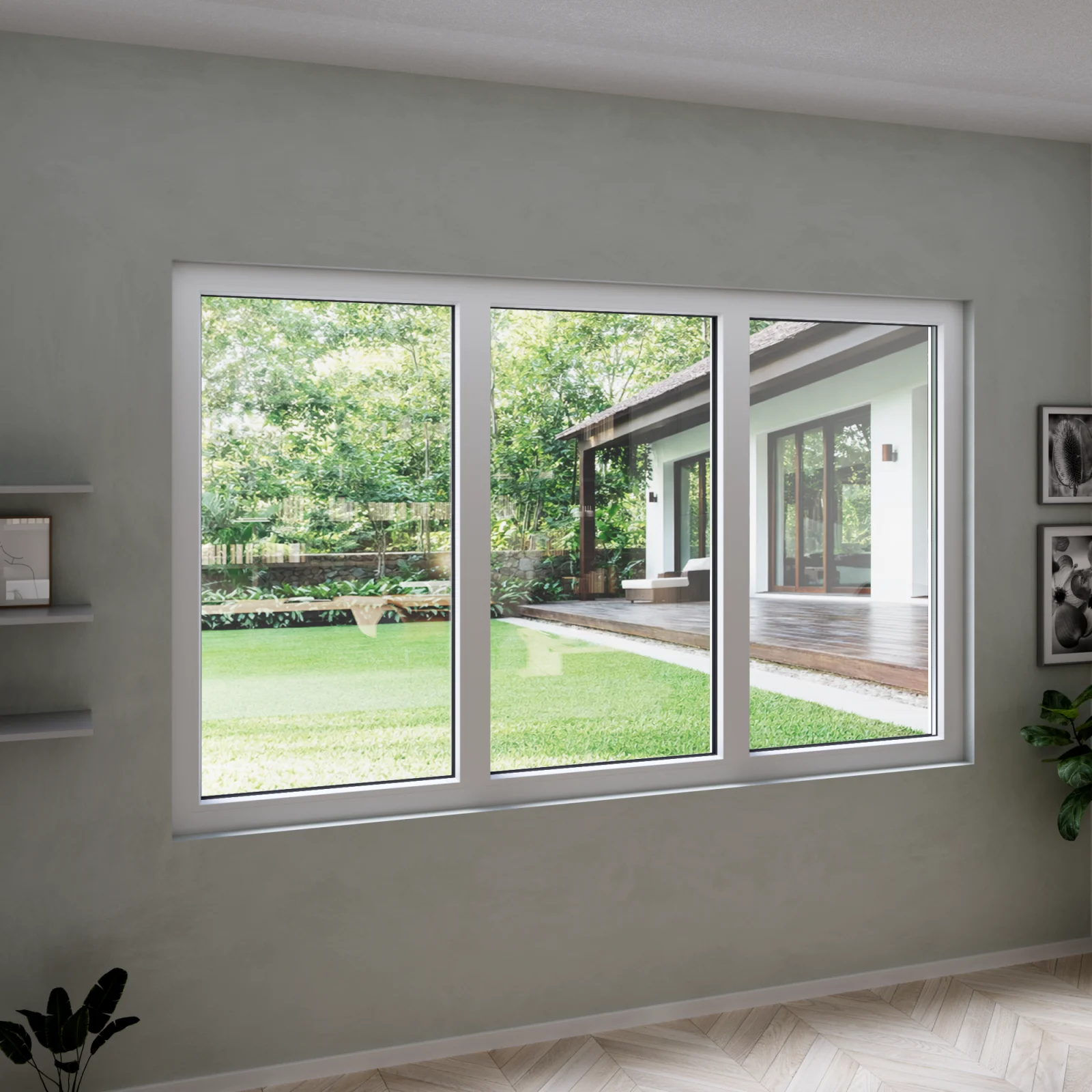 Three Window Front uPVC Triple Picture Window 90x50 - Three Fixed Panels - DiVetro
