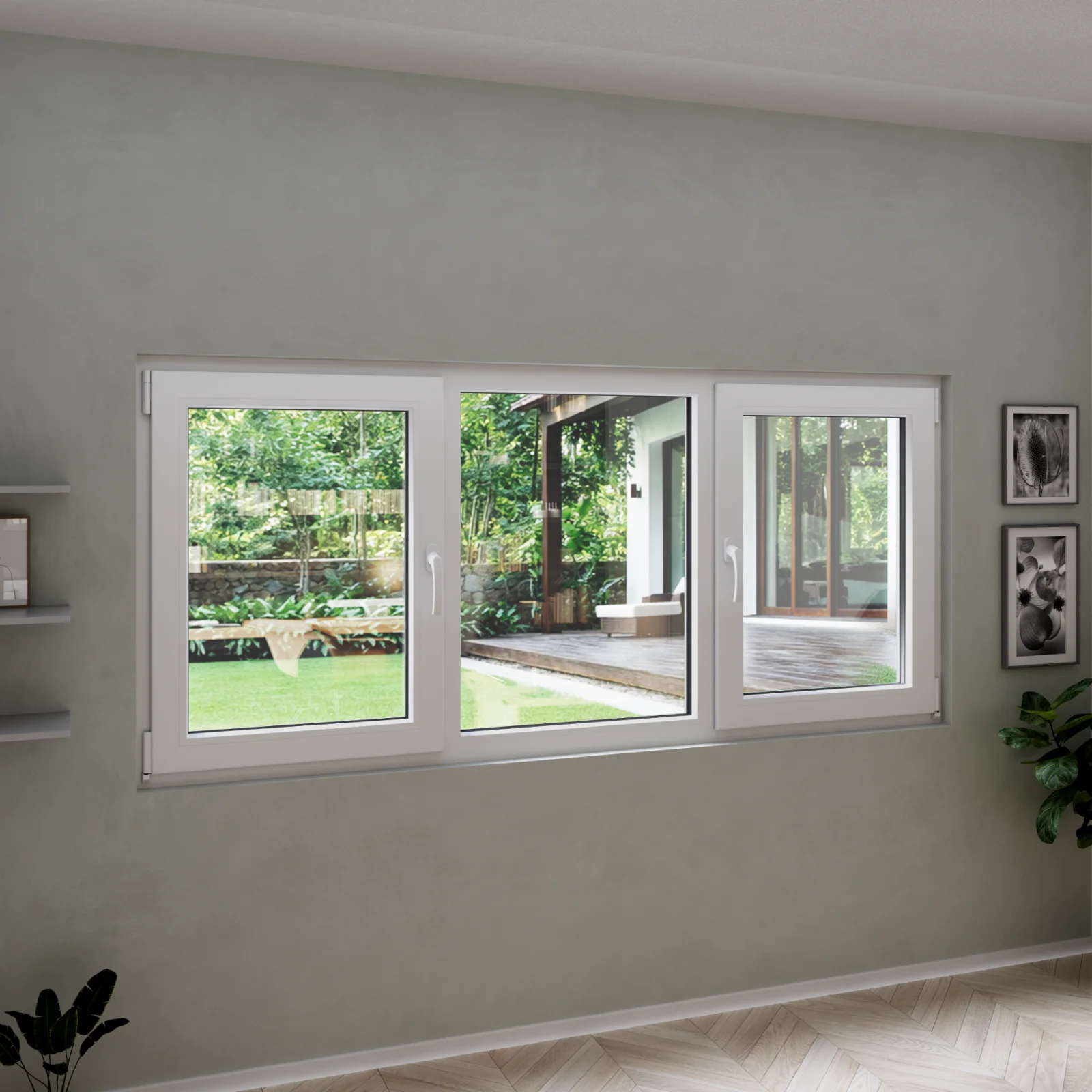 European uPVC Triple Casement Window 76x36 - Two Sashes Open + Fixed ...