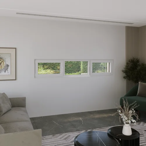 Aluminum Triple Window 90x24" - 2 Casements + Picture Center