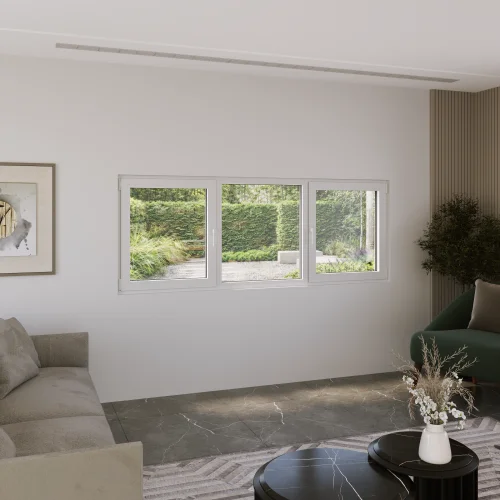 Aluminum Triple Window 90x40" - 2 Casements + Picture Center