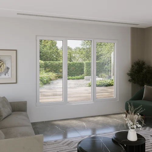 Aluminum Triple Window 96x72" - 2 Casements + Picture Center
