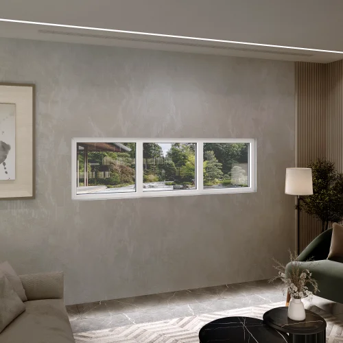 Aluminum Triple Picture Window 92x34" - Three Fixed Panels