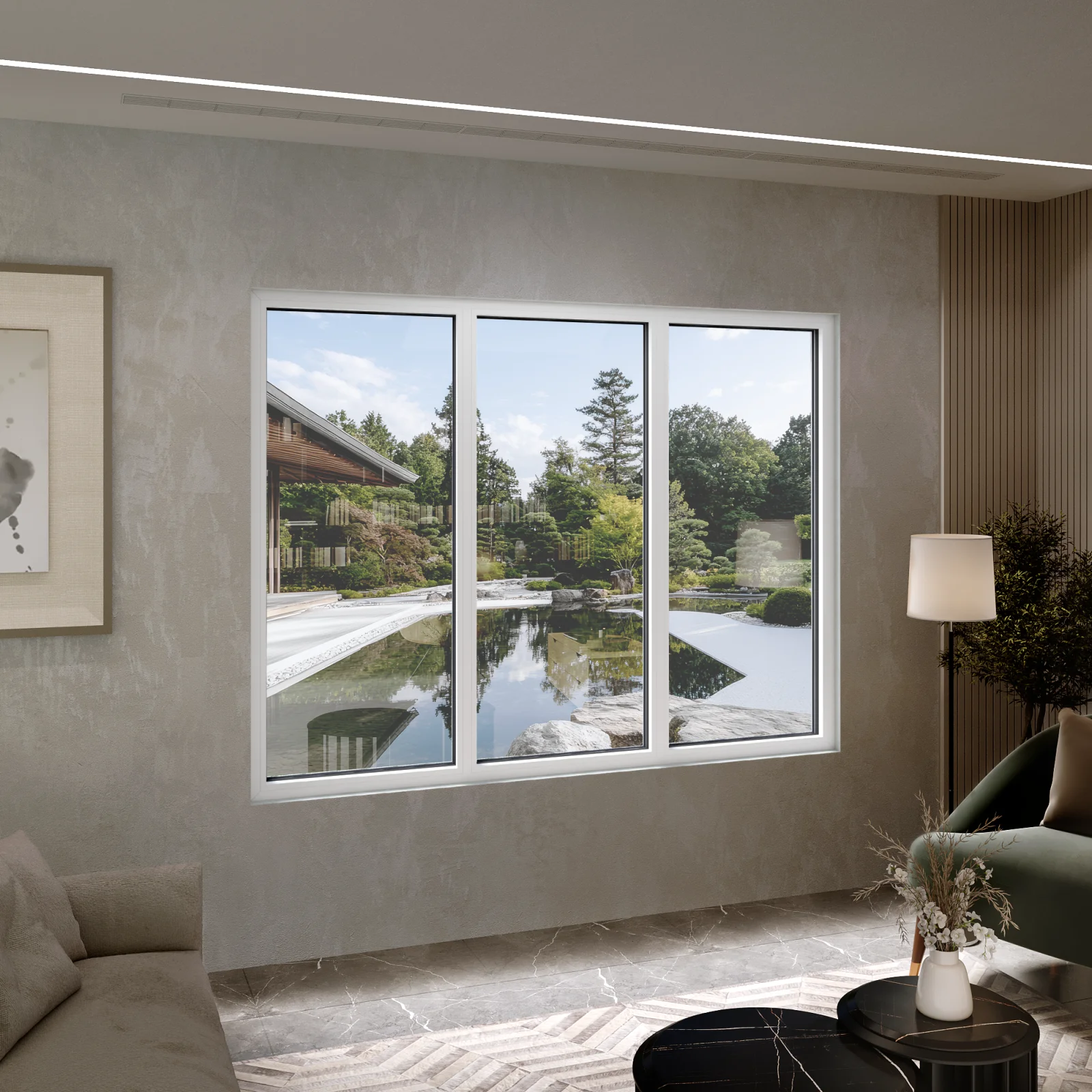 Aluminum Triple Picture Window 94x64 - Three Fixed Panels - DiVetro