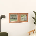 Oak Wood Double Picture Window 46x24" - Two Fixed Panels — thumbnail 1