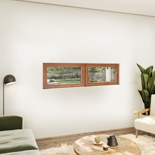 Oak Wood Double Picture Window 72x24" - Two Fixed Panels