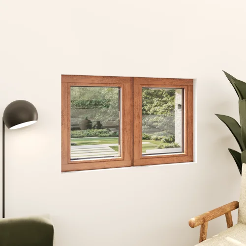 Oak Wood Double Picture Window 46x26" - Two Fixed Panels