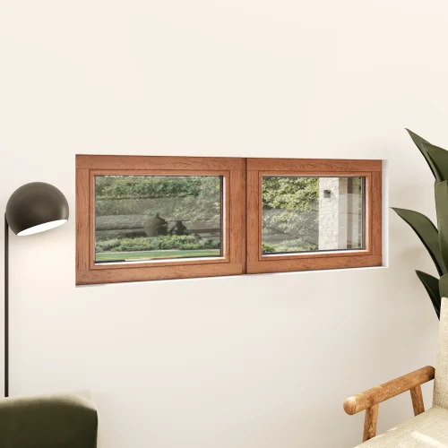 Oak Wood Double Picture Window 52x26" - Two Fixed Panels