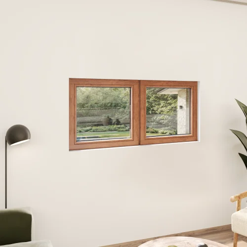 Oak Wood Double Picture Window 66x28" - Two Fixed Panels