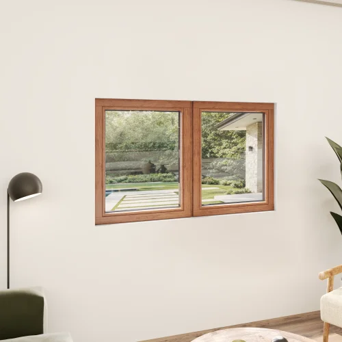 Oak Wood Double Picture Window 64x34" - Two Fixed Panels