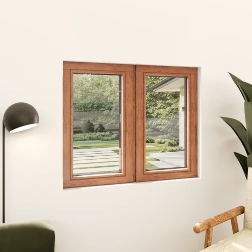 Oak Wood Double Picture Window 50x36" - Two Fixed Panels