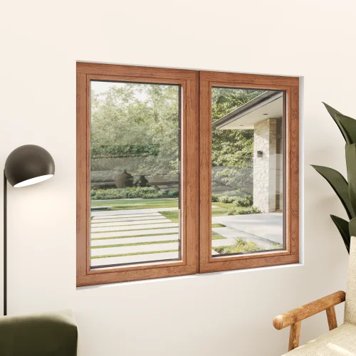 Oak Wood Double Picture Window 48x56" - Two Fixed Panels