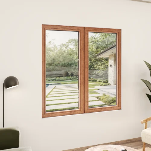 Oak Wood Double Picture Window 70x62" - Two Fixed Panels