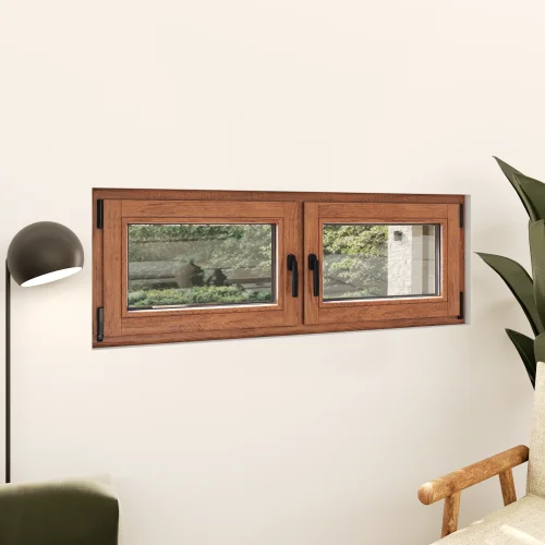 Oak Wood Double Casement Window 52x22" - Both Sashes Tilt & Turn