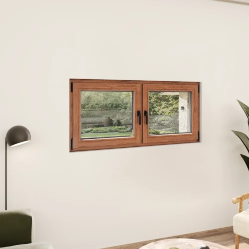 Oak Wood Double Casement Window 60x28" - Both Sashes Tilt & Turn