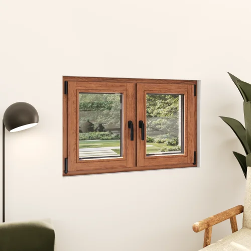 Oak Wood Double Casement Window 48x30" - Both Sashes Tilt & Turn