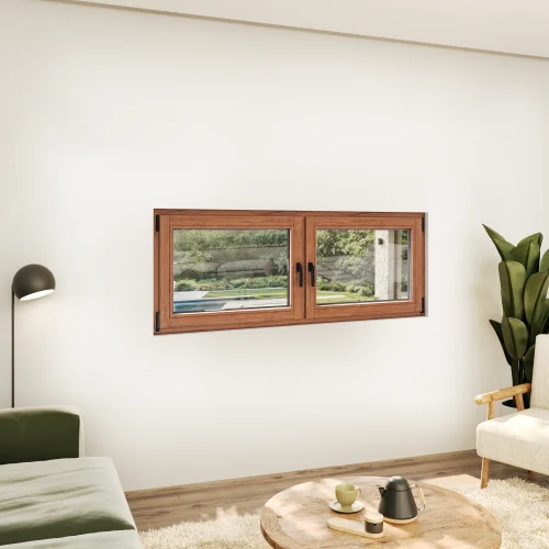 Oak Wood Double Casement Window 70x32" - Both Sashes Tilt & Turn