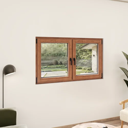 Oak Wood Double Casement Window 64x38" - Both Sashes Tilt & Turn